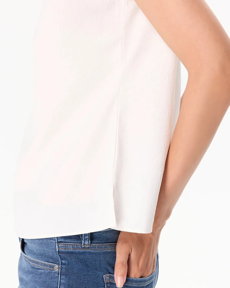 Ribbed Trim Satin Tee