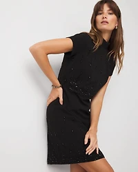Mockneck Embellished Crepe Dress