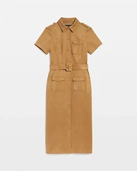 Faux Suede Shirt Dress