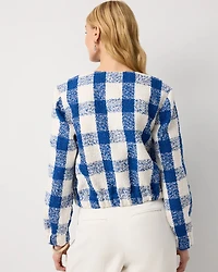 Petite Bouclé Plaid Bomber Jacket