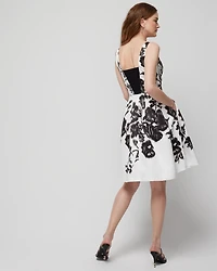 Sleeveless Satin Square Neck Fit-and-Flare Dress