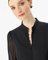 Crepe + Chiffon Button Front Blouse