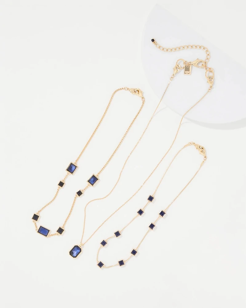 Dark Blue Glass Stones Convertible Necklace