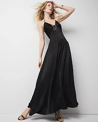 Satin Floral Halter Maxi Dress
