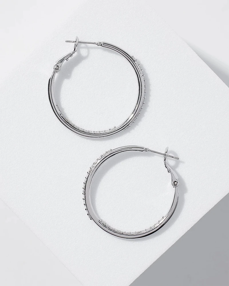 Silver Small Pave Hoop Earrings