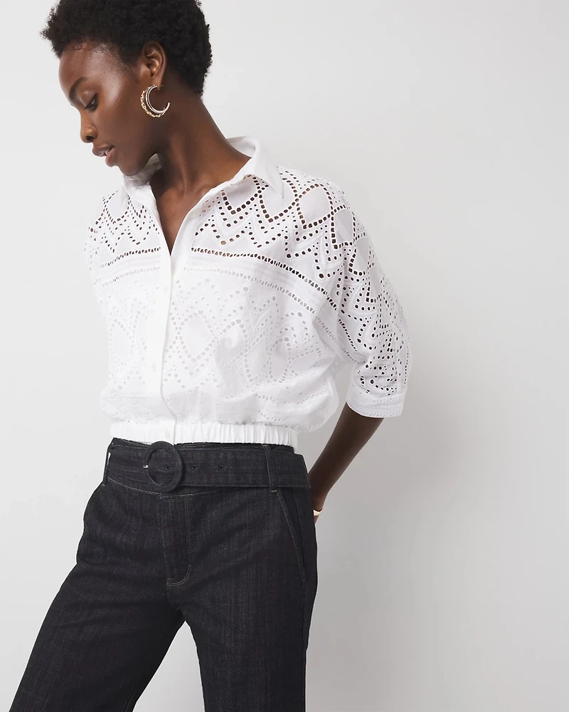 Kimono Sleeve Eyelet Shirt