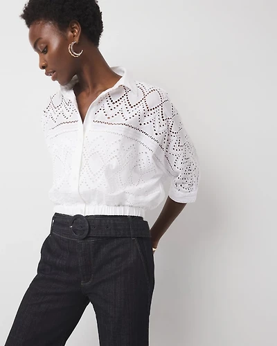 Kimono Sleeve Eyelet Shirt