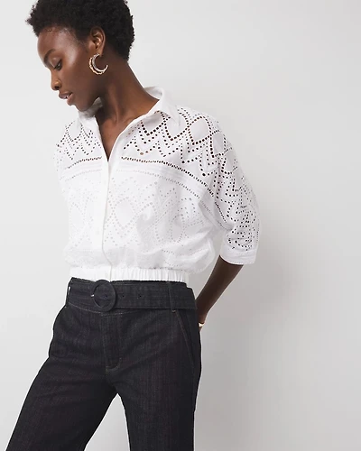 Kimono Sleeve Eyelet Shirt