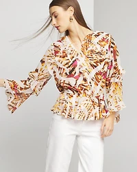 Long Sleeve V-Neck Chiffon Ruffle Blouse