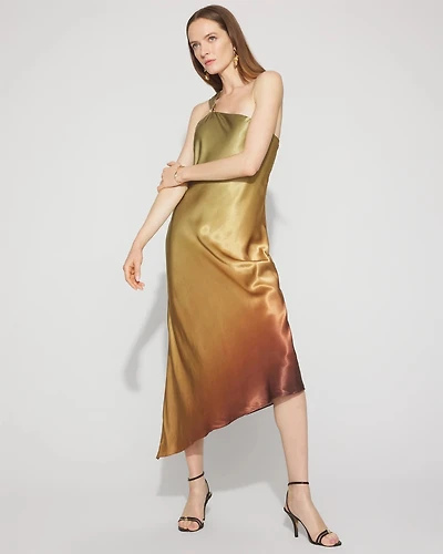 Petite One-Shoulder Ombre Satin Slip Dress