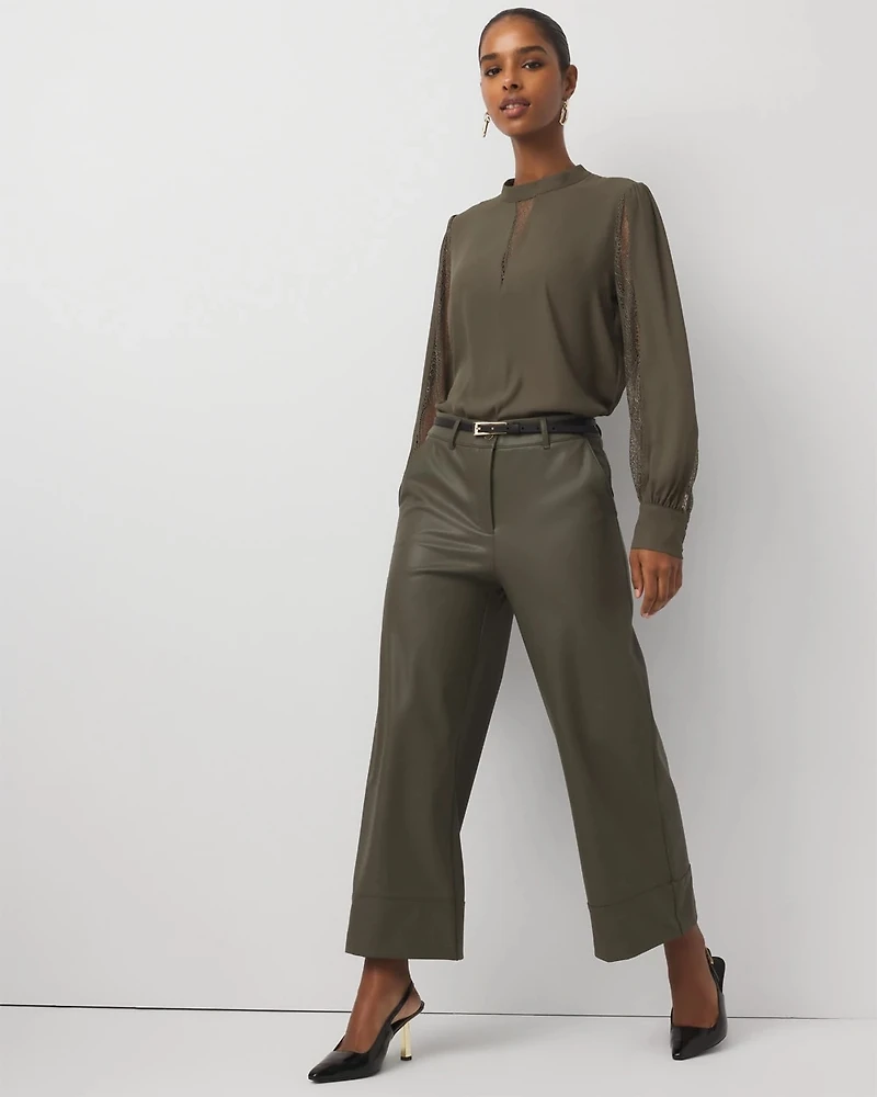 Petite Faux Leather Wide Leg Crop