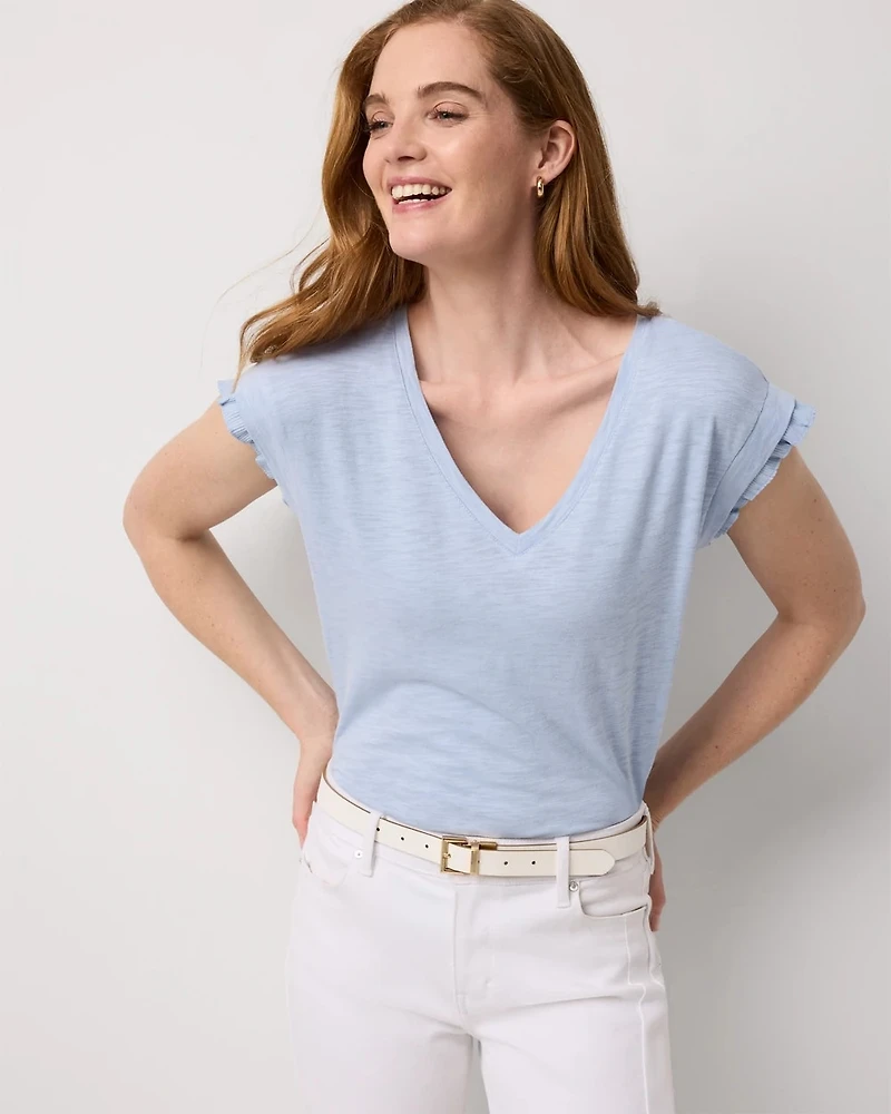 Pleat Sleeve V-neck Tee