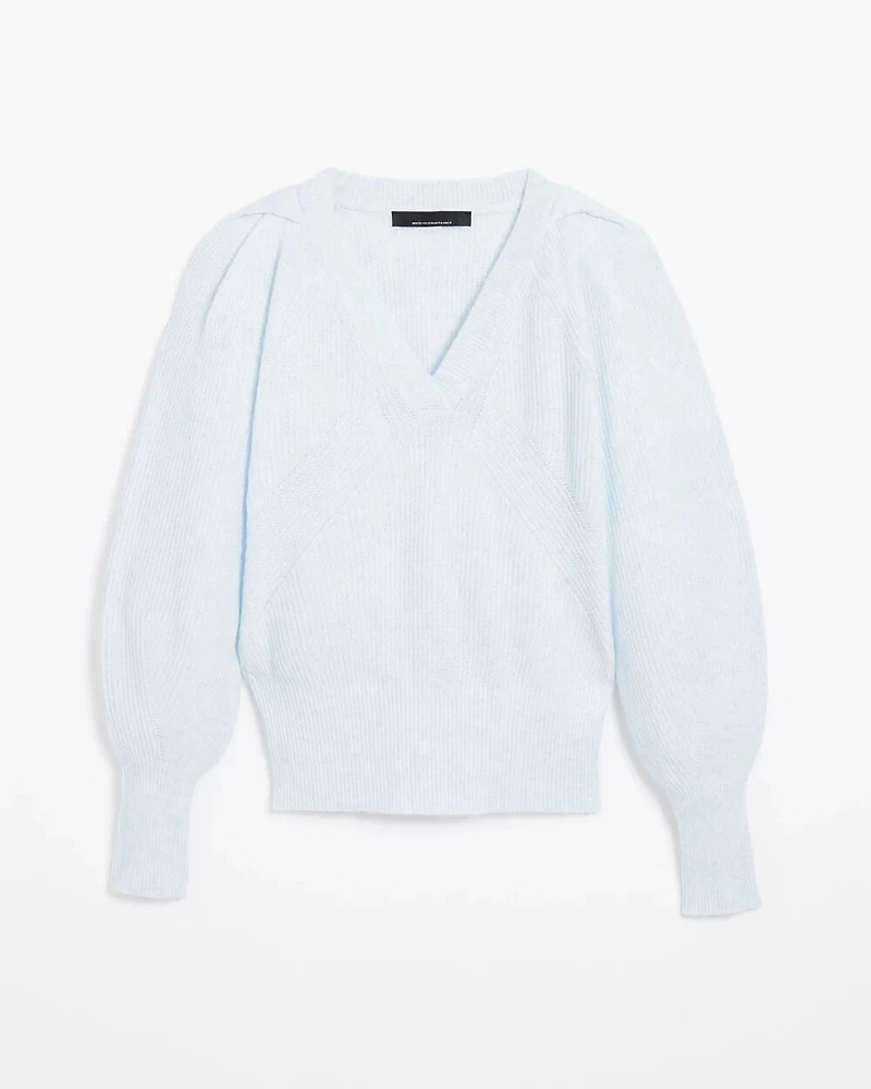 Pleated Shoulder V-Neck Pullover