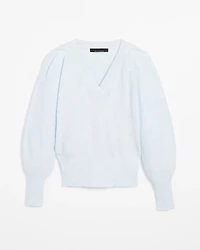 Pleated Shoulder V-Neck Pullover