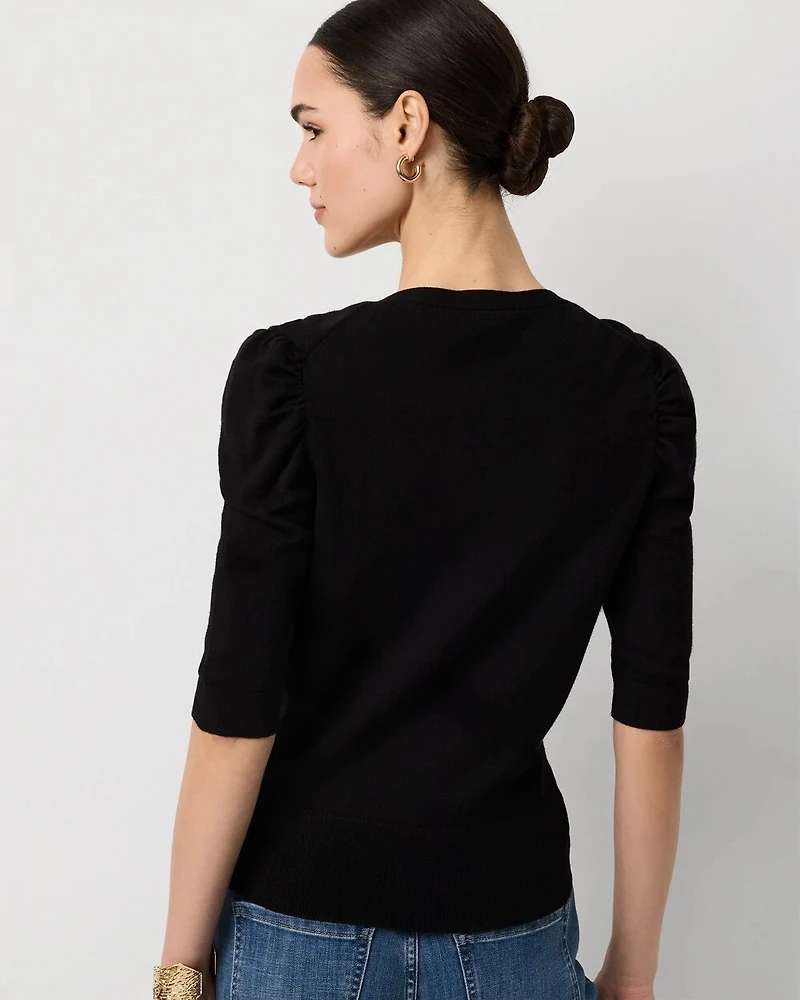 Ruched Sleeve V-neck Pullover