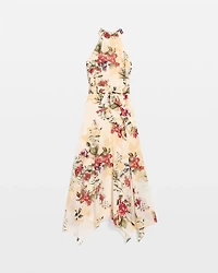 Handkerchief Hem Chiffon Halter Midi Dress