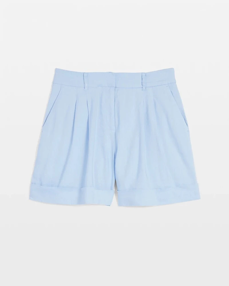 High-Rise Pleated Linen Short