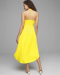 Strapless Pleated Tie-Waist Dress