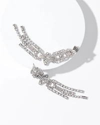 Art Deco Silvertone Crystal Linear Earrings