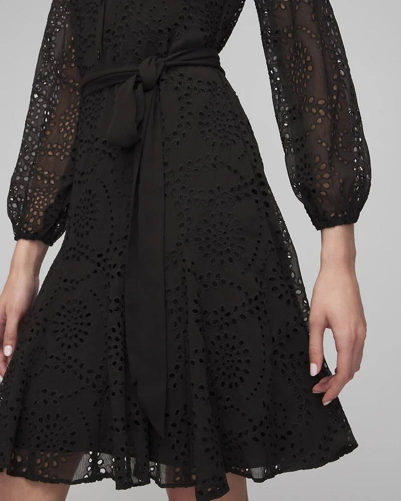 Petite Long Sleeve Eyelet Shirt Dress