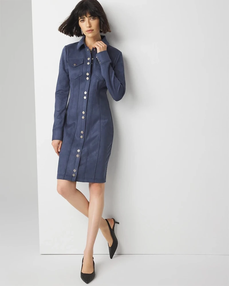 Long Sleeve Faux Suede Shacket Dress