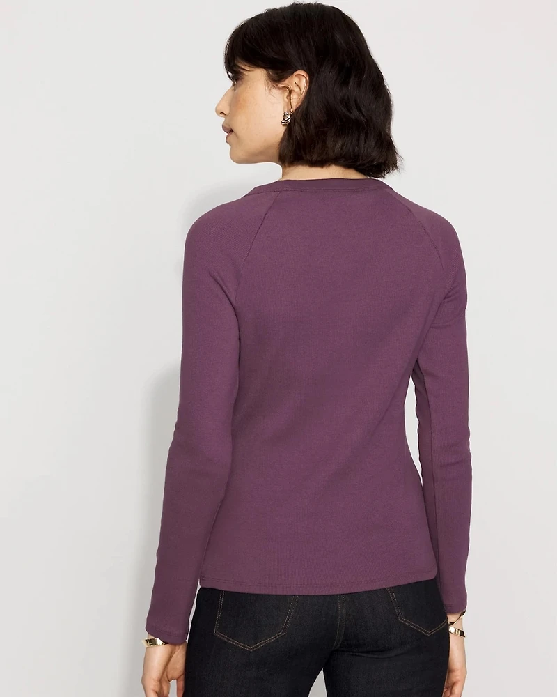 WHBM FORME™ Ribbed Stretch Button Long-Sleeve Tee