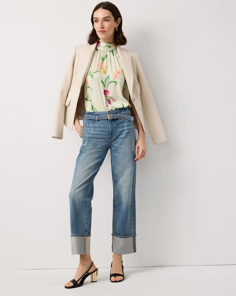 Cuffed High Rise Straight Ankle Jean