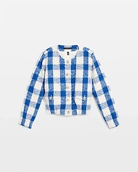 Petite Bouclé Plaid Bomber Jacket