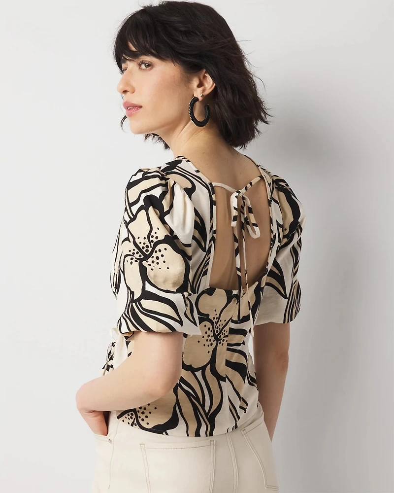 Puff-Sleeve Drawstring Blouse