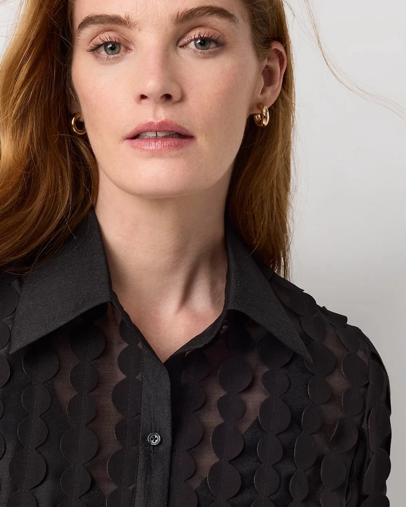 Laser Cut Dots Collared Shirt