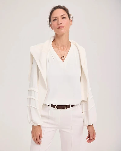 Pleated Sleeve Crepe Blouse