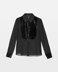 Velvet & Chiffon Tuxedo Shirt