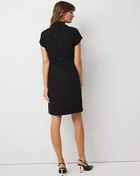 Mockneck Embellished Crepe Dress