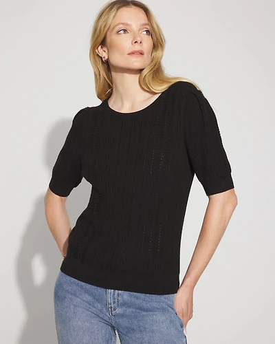 Pointelle Puff Sleeve Sweater