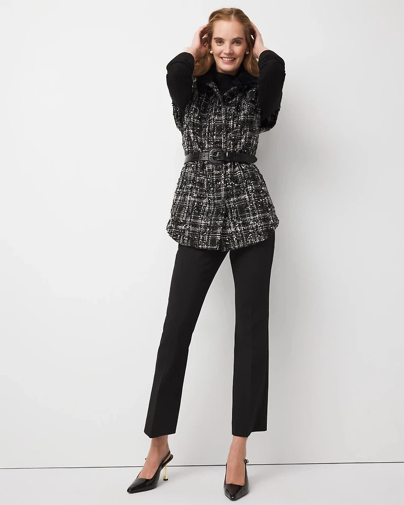 Convertible Faux Fur Sequin Tweed Vest