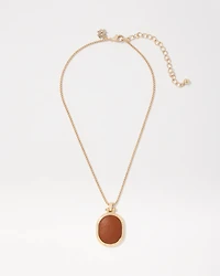 Cognac Textured Leather Pendant Necklace