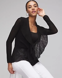 Petite Long Sleeve Pointelle Peplum Cardigan