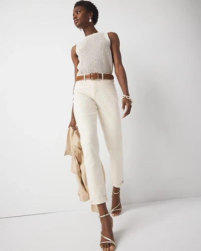 Petite Mid-Rise Embellished Girlfriend Jean