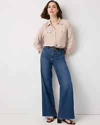 Linen-Blend Button Front Shirt