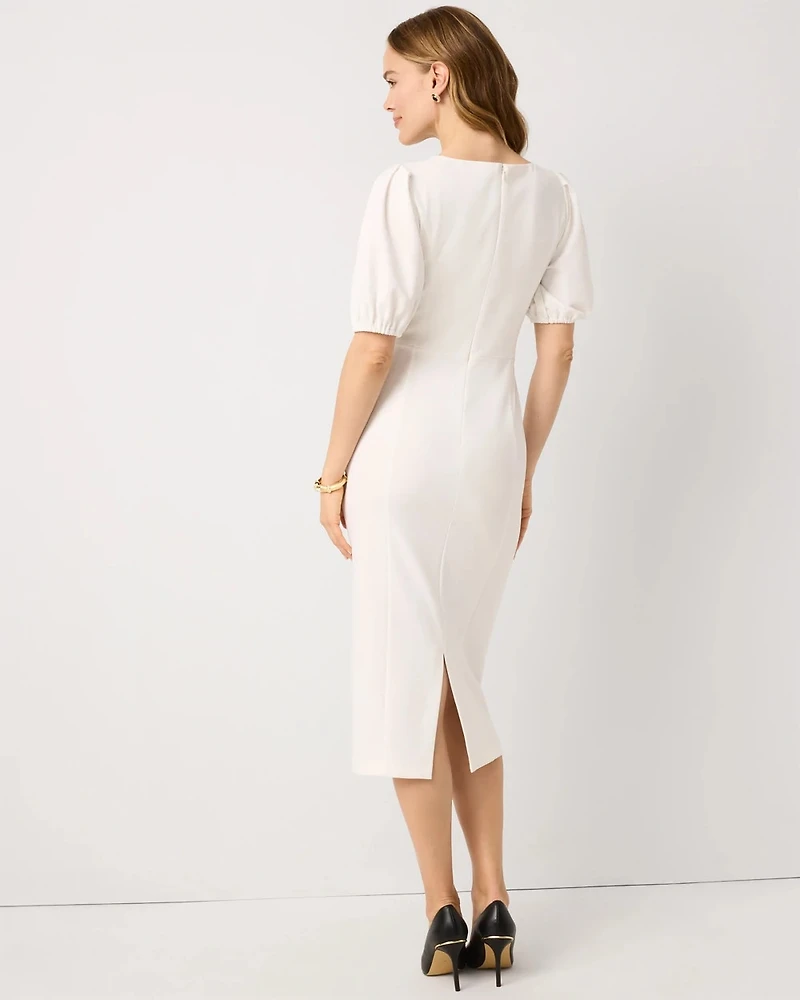Petite Knit Crepe Sheath Midi Dress
