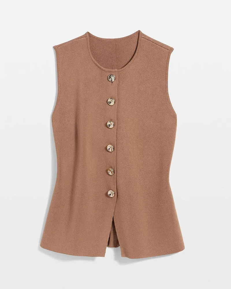 Button Front Longline Sweater Vest