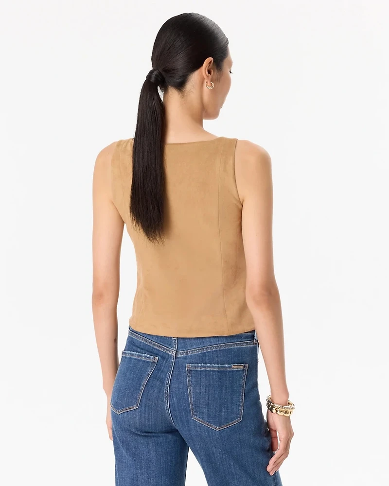Square Neck Faux Suede Vest
