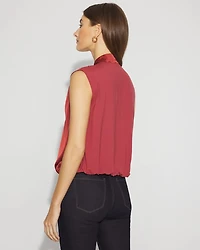 Bubble Hem Tie-Neck Shell
