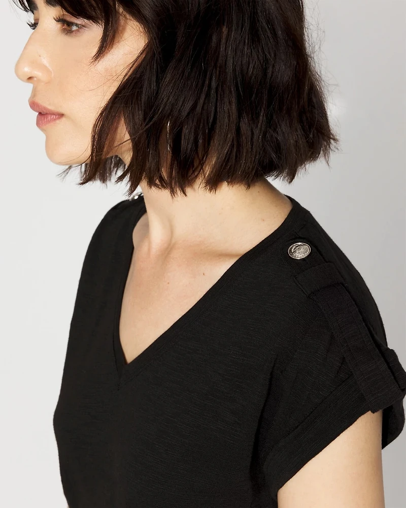 V-Neck Tee with Epaulets