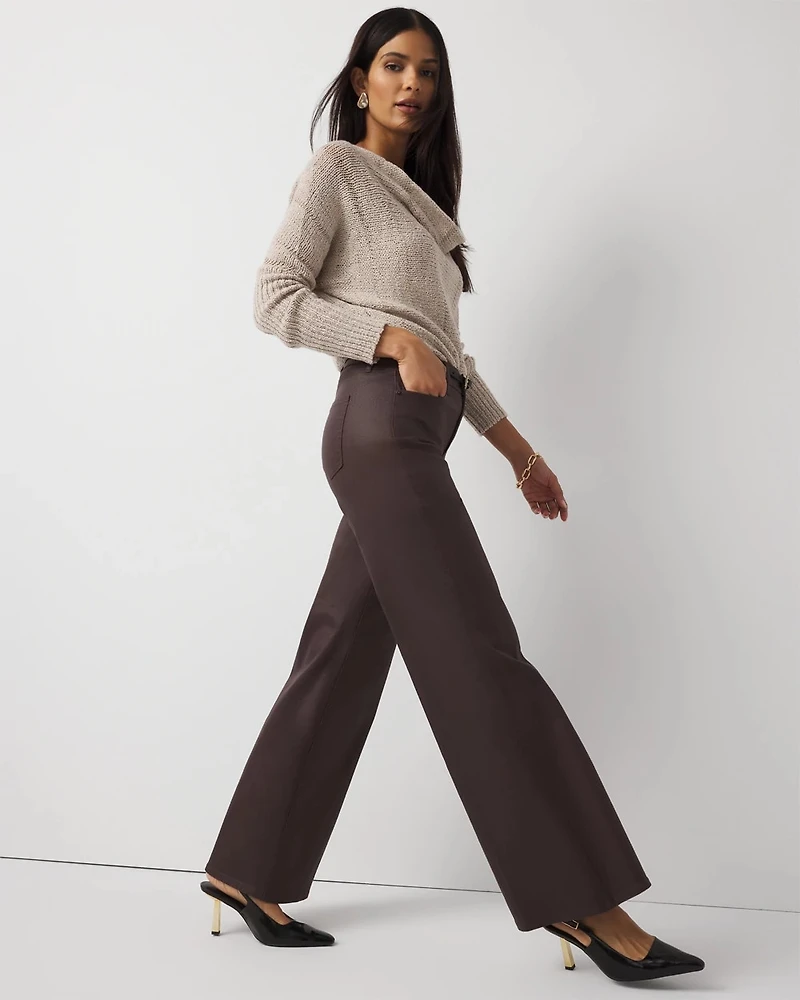 Petite Coated Denim High Rise Wide Leg Jean