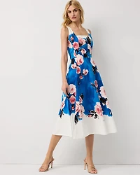 Square Neck Poplin Midi Dress