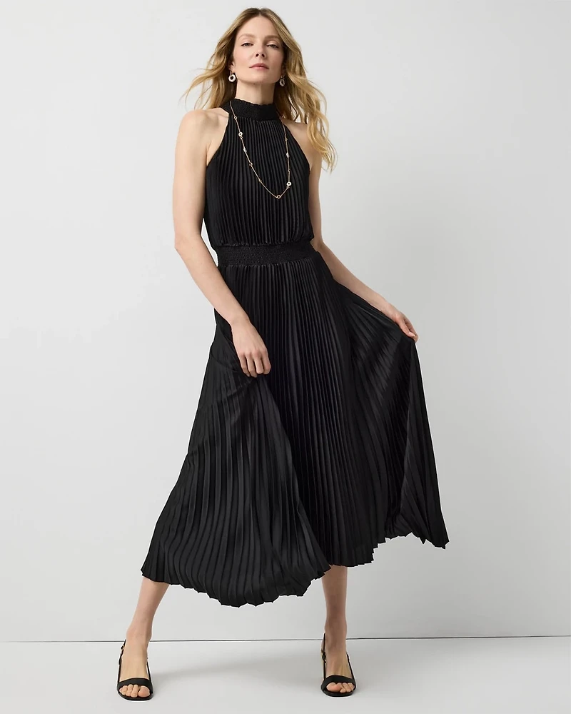 Pleated Midi Halter Dress