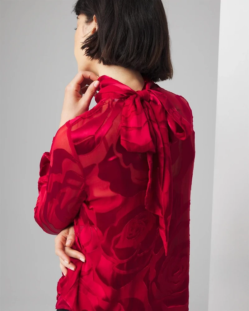 Rose Print Burnout Blouse