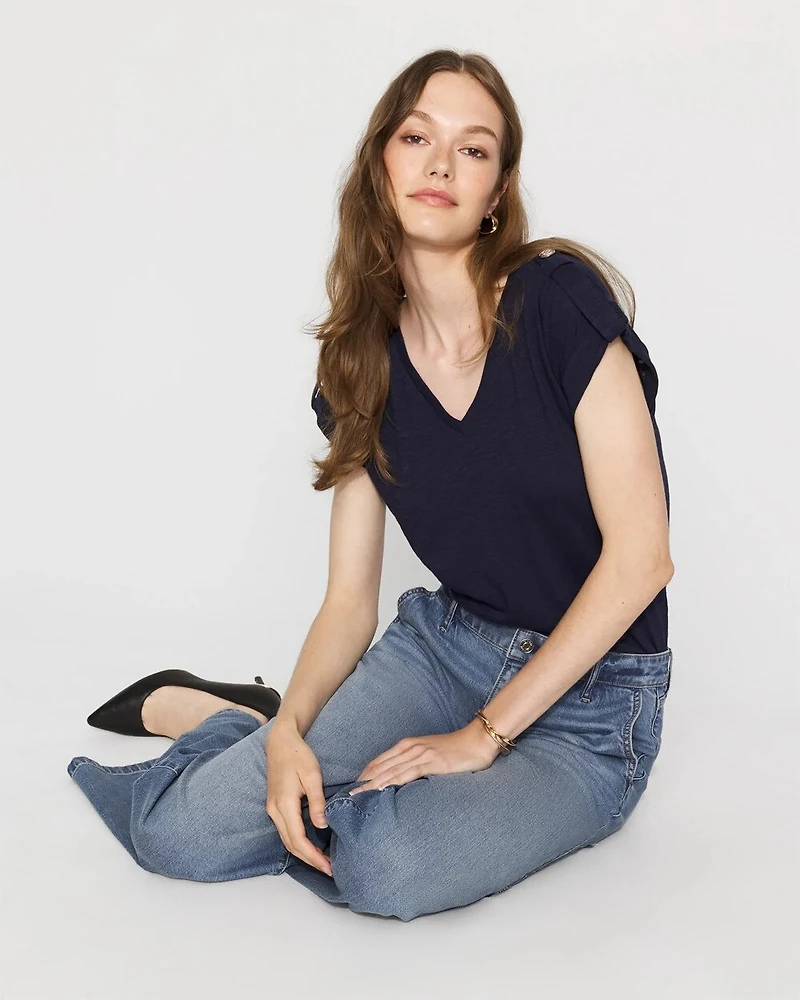 V-Neck Tee with Epaulets