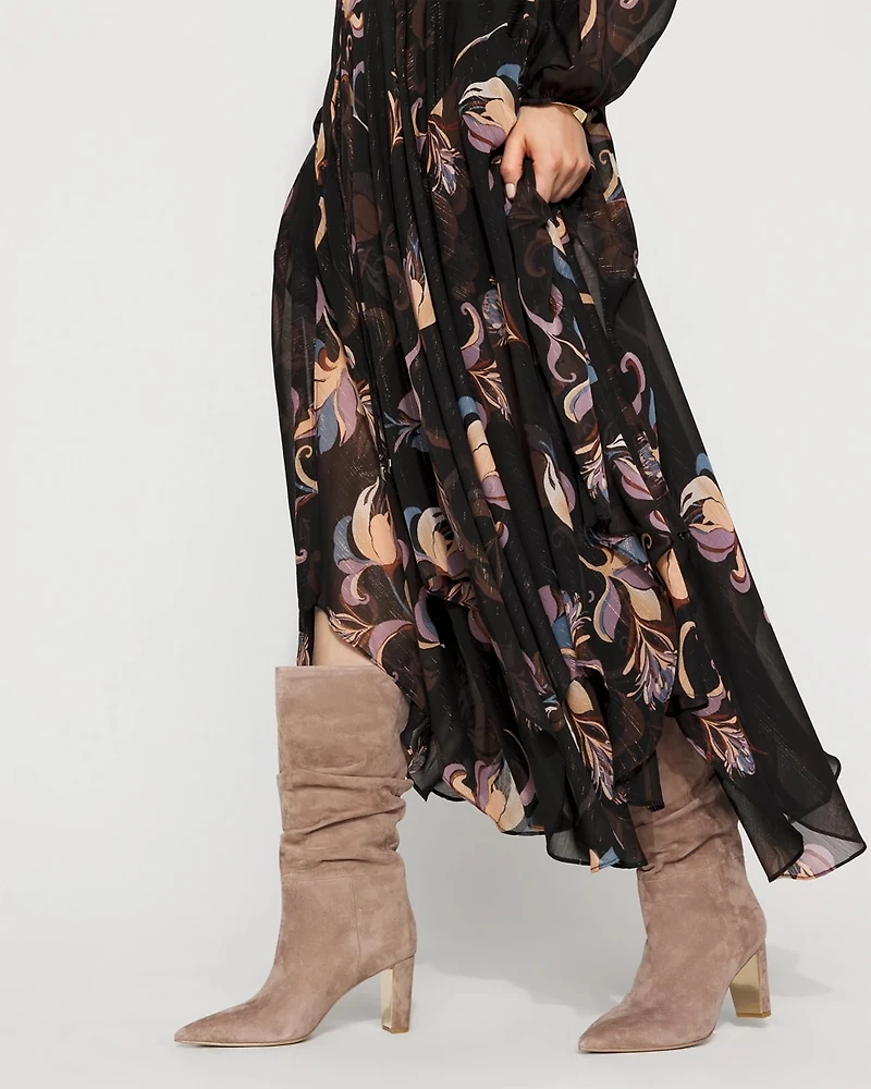 Suede Slouchy Mid-Heel Boot